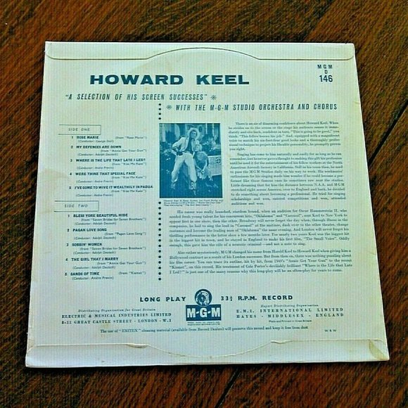 Vintage Vinyl LP Howard Keel - Great Screen Successes Rare 10" 1957 EMI Records - Picture 13 of 16